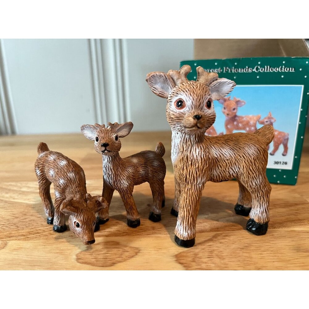 Vintage Youngs Forest Friends Collection Deer Figurines 1995 Hand Painted Set Of